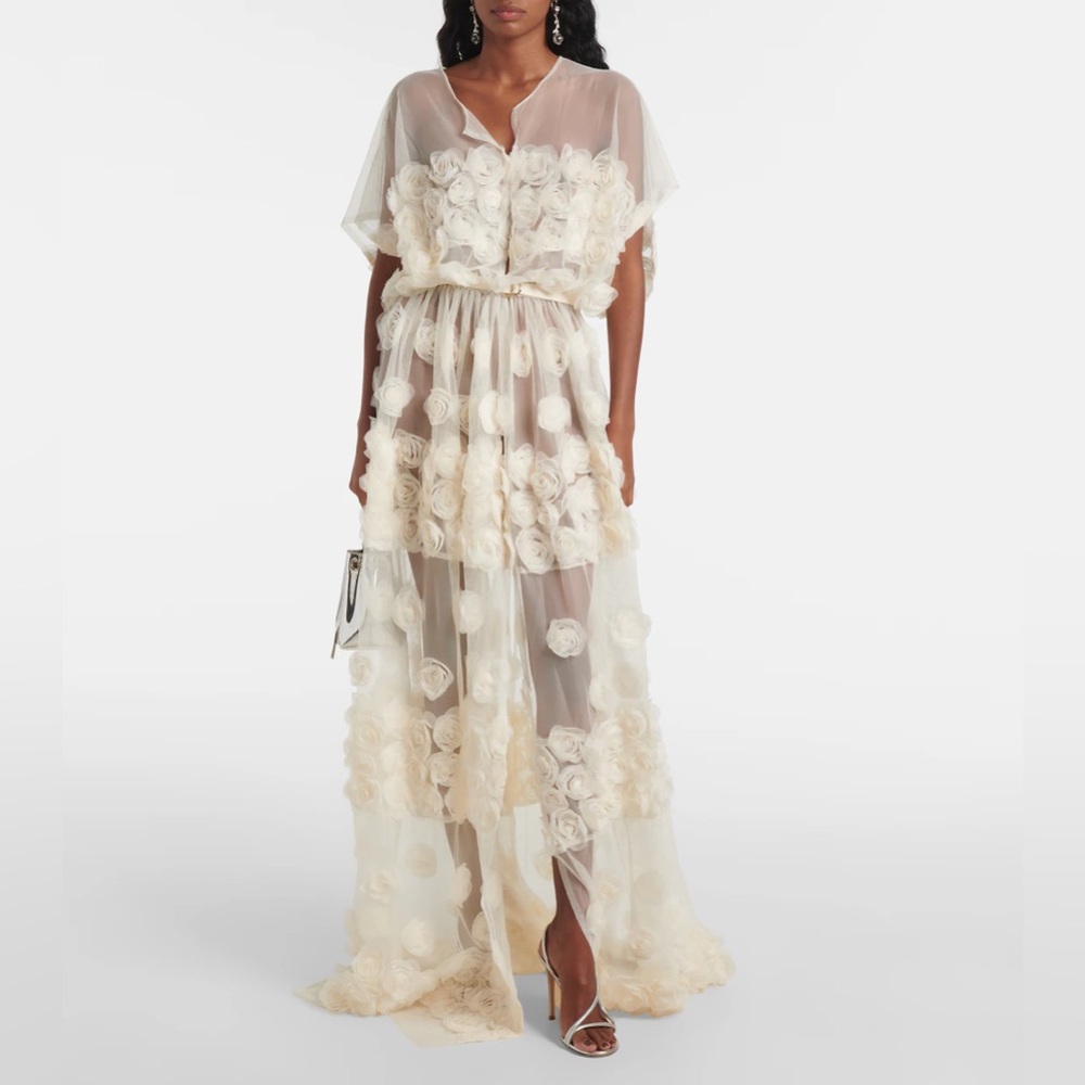 Elegant Cream Floral Maxi Dress
